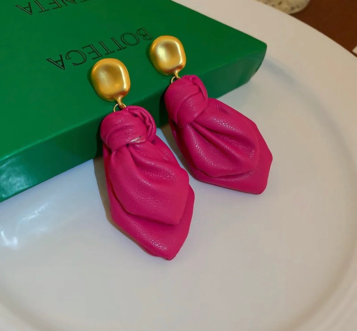 Pink leather earrings