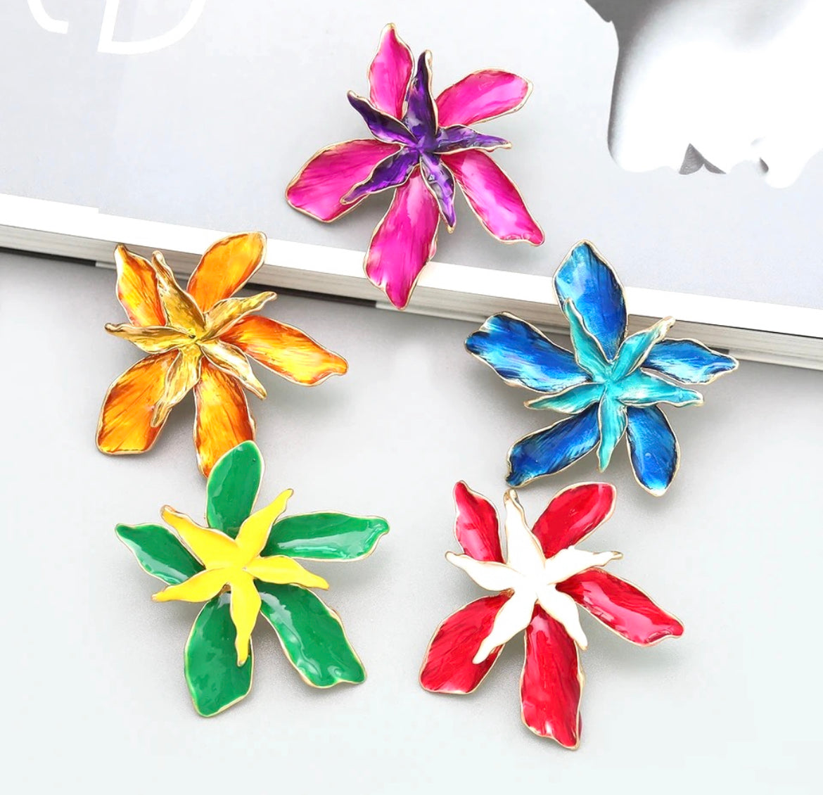 Red flower earrings