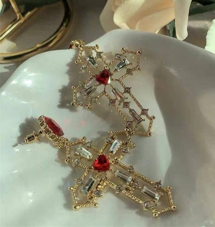 Cross ruby earrings