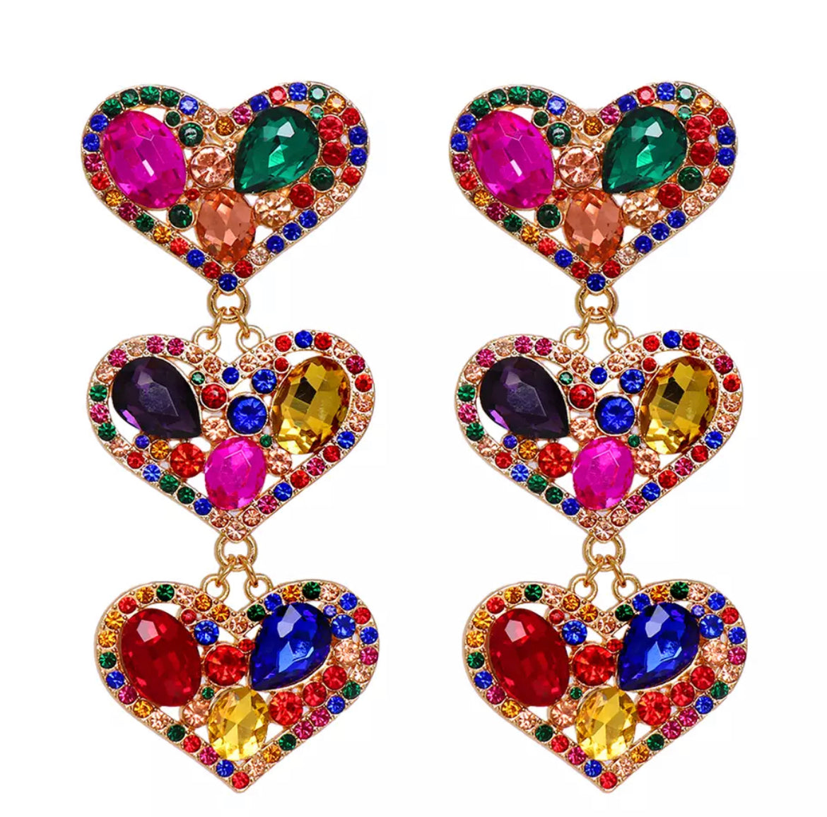 Triple Heart Earrings