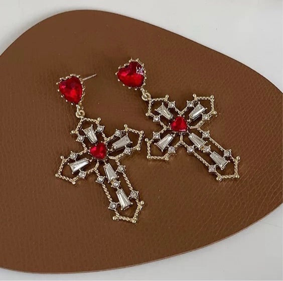 Cross ruby earrings