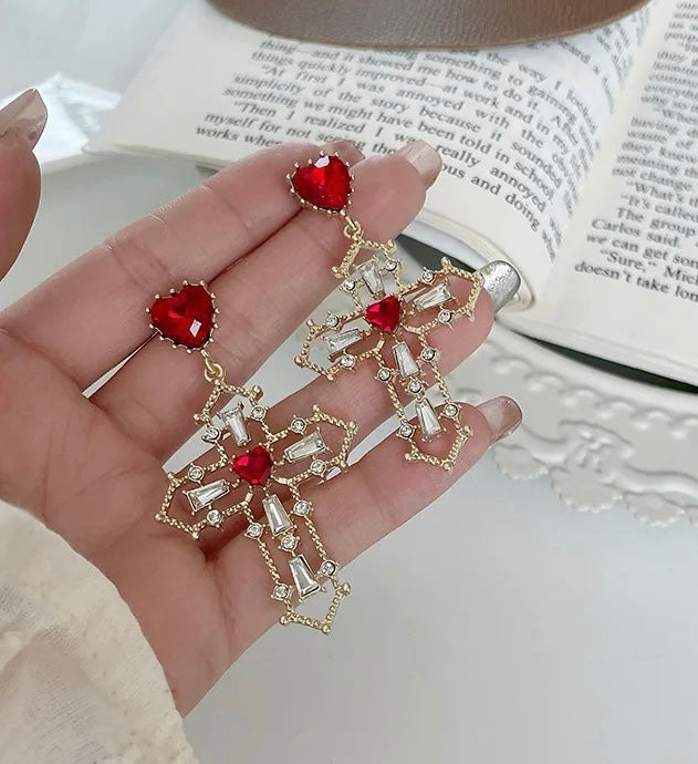 Cross ruby earrings