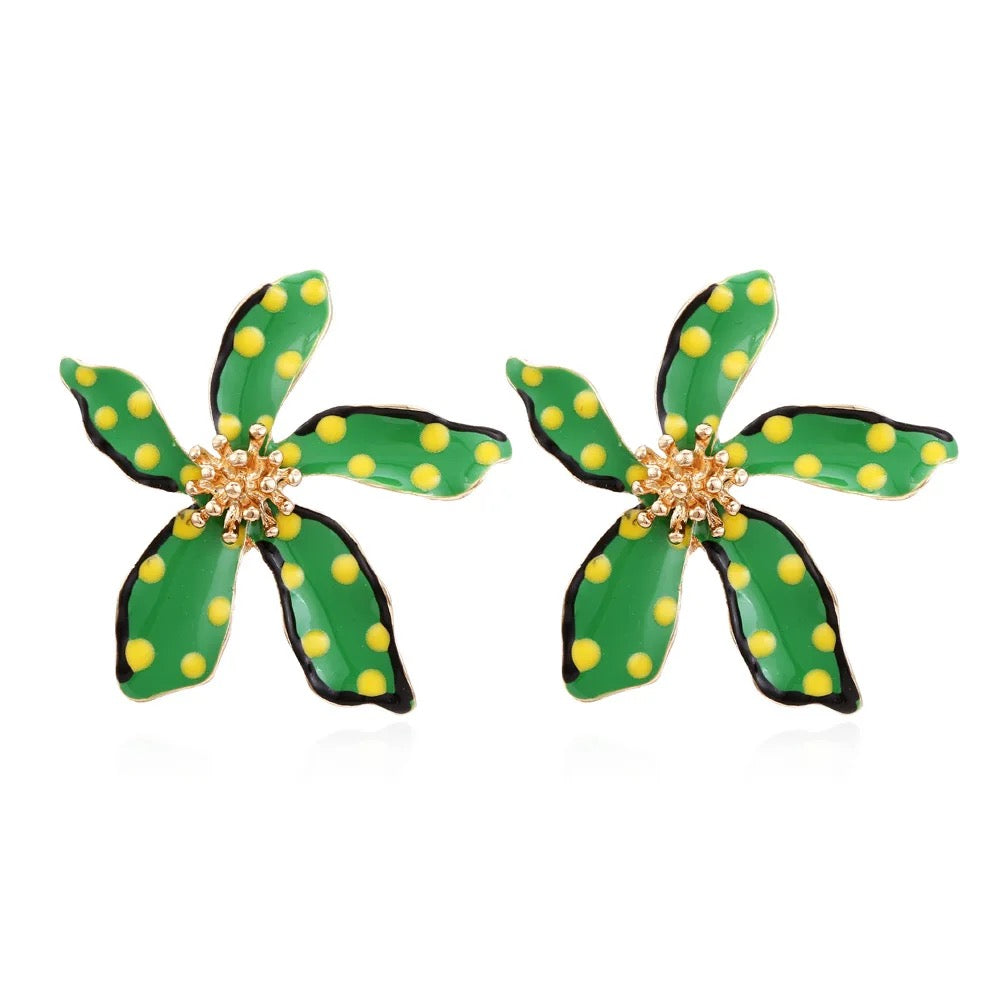Green flower earrings