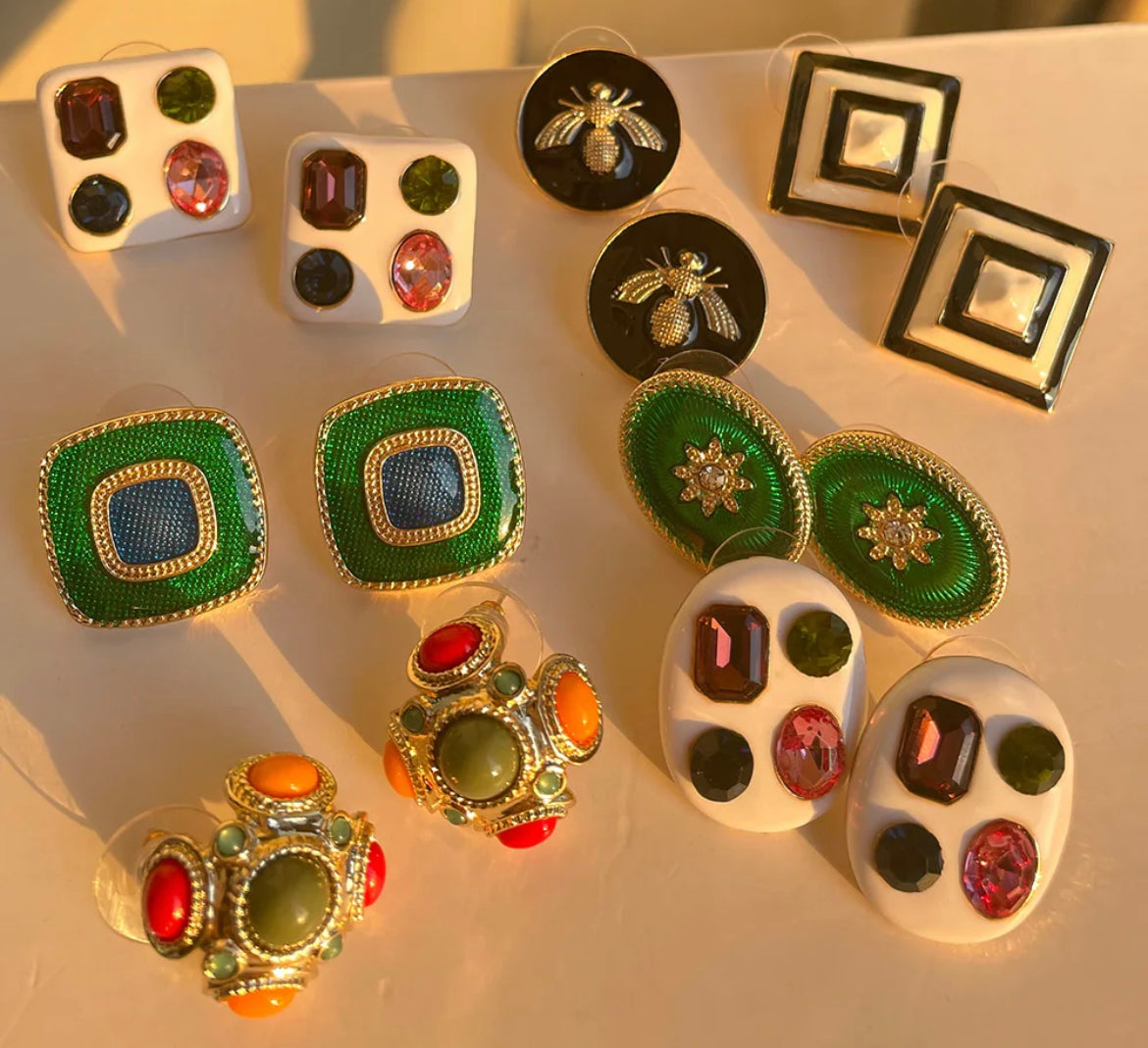Green button earrings