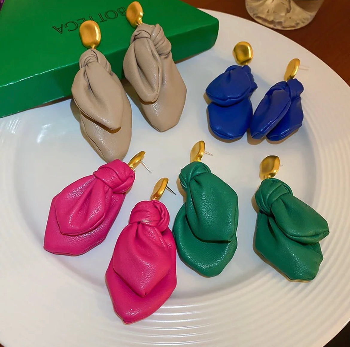 Blue leather earrings