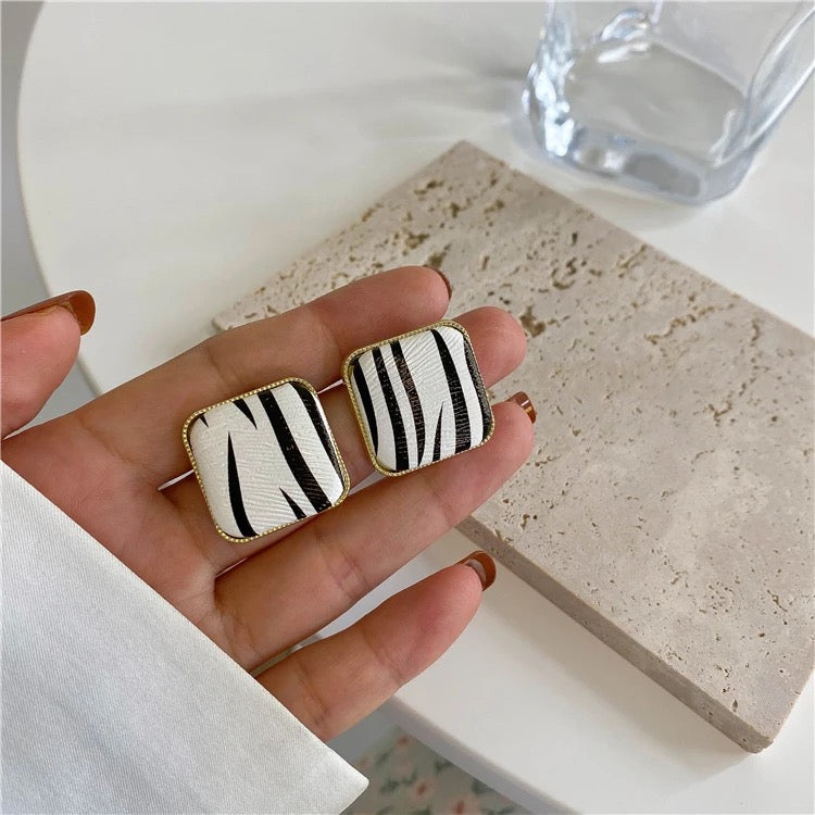 Zebra square earrings