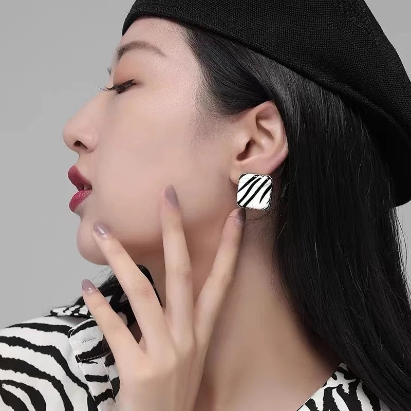Zebra square earrings