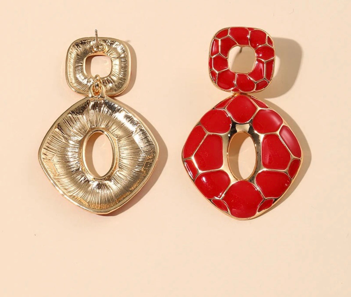 Geometric red earrings
