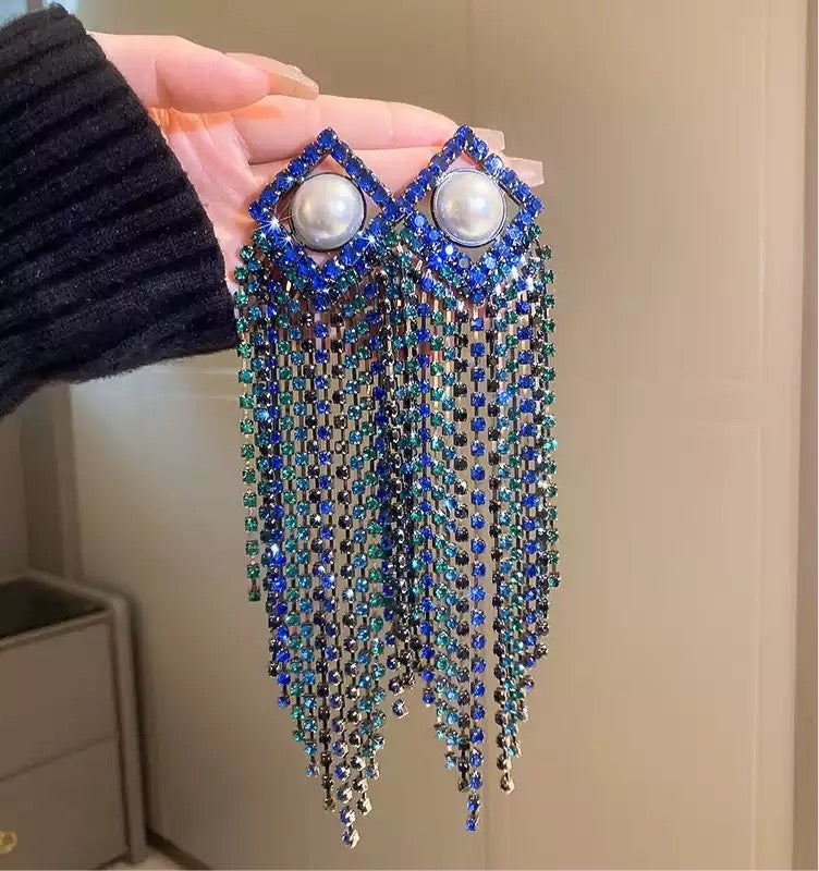 Blue Tassels Earrings
