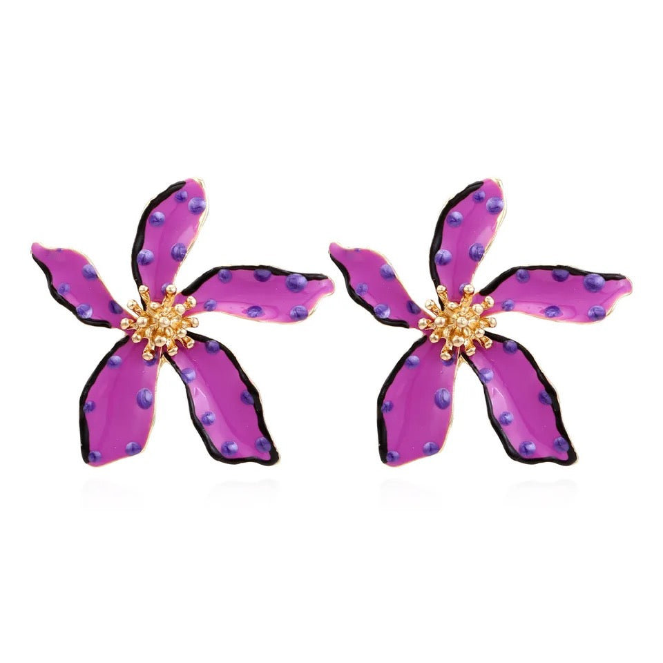 Purple flower earrings