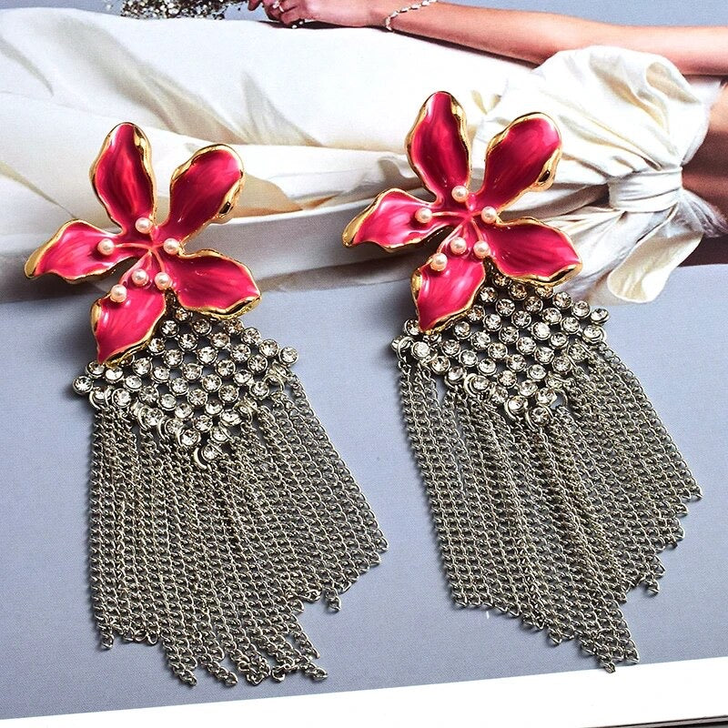 Flower tassel earrings