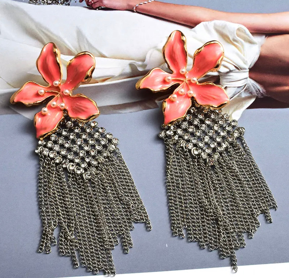 Flower tassel earrings