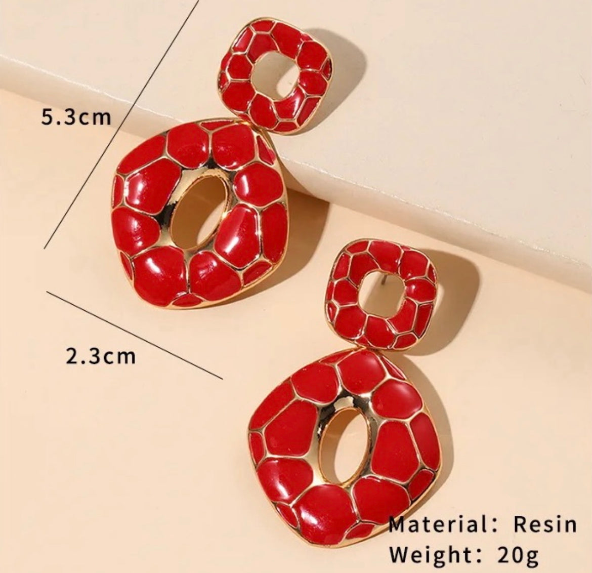 Geometric red earrings