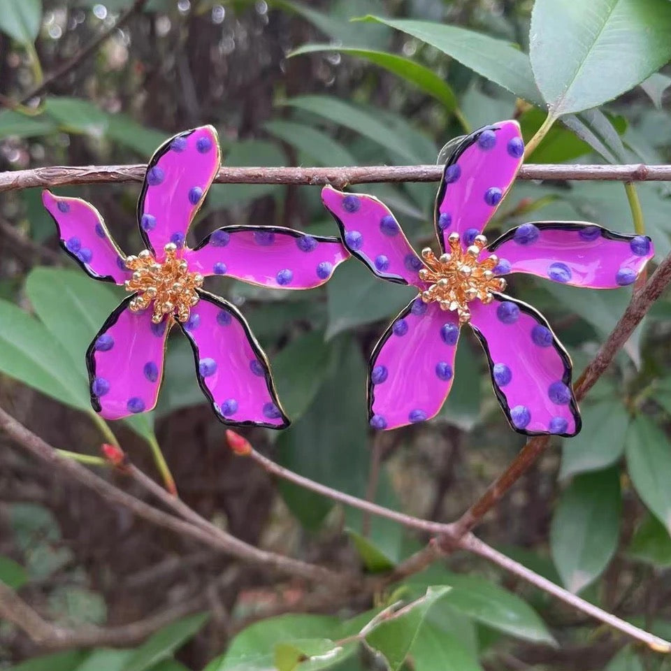 Purple flower earrings