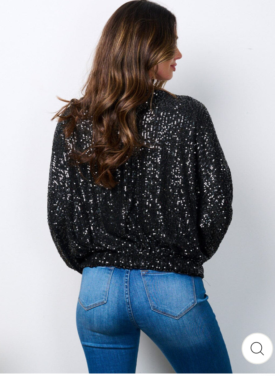 Black Sequin Long Sleeve Shirt