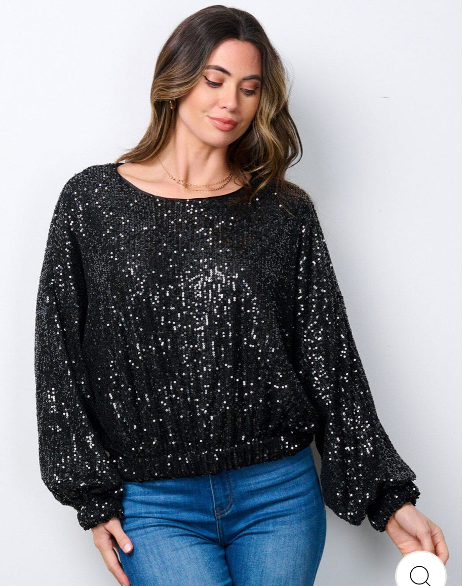 Black Sequin Long Sleeve Shirt