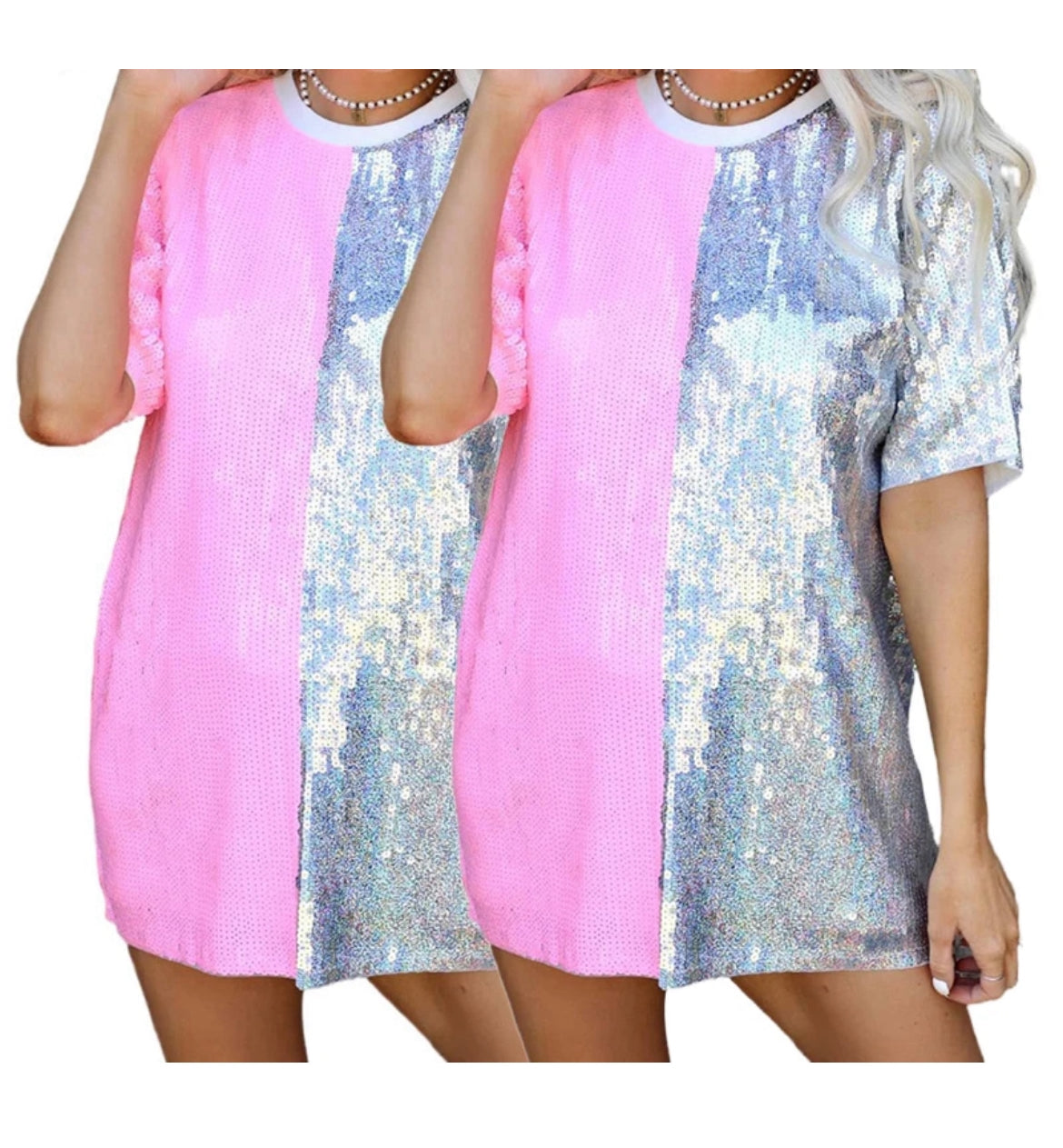 Pink & Silver sequin T-Shirt Dress