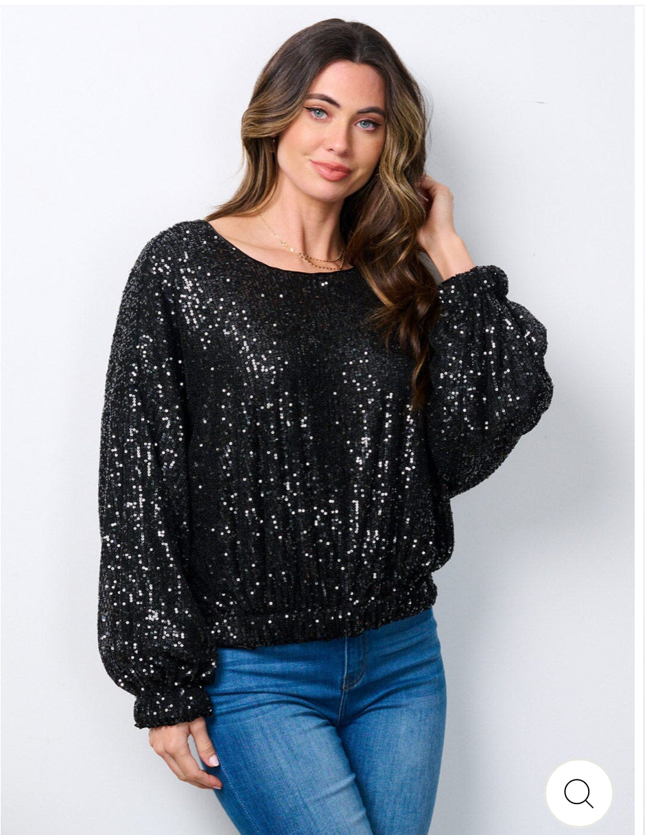 Black Sequin Long Sleeve Shirt