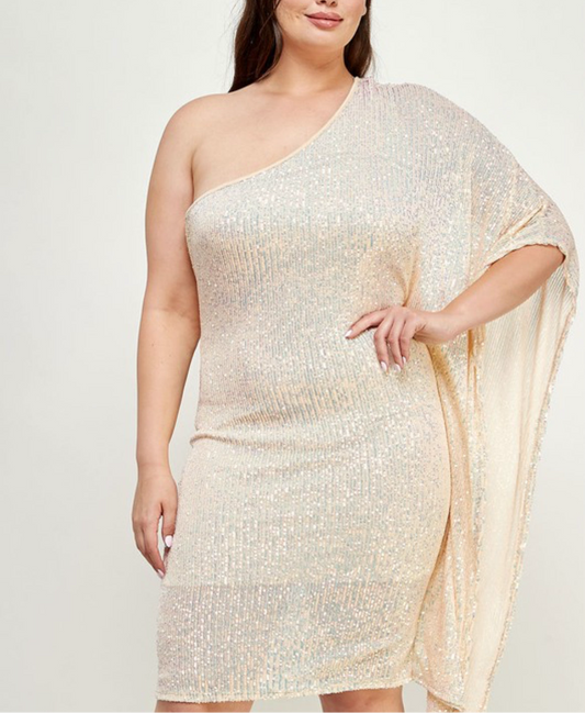 Plus Size One Shoulder Sequin Dress