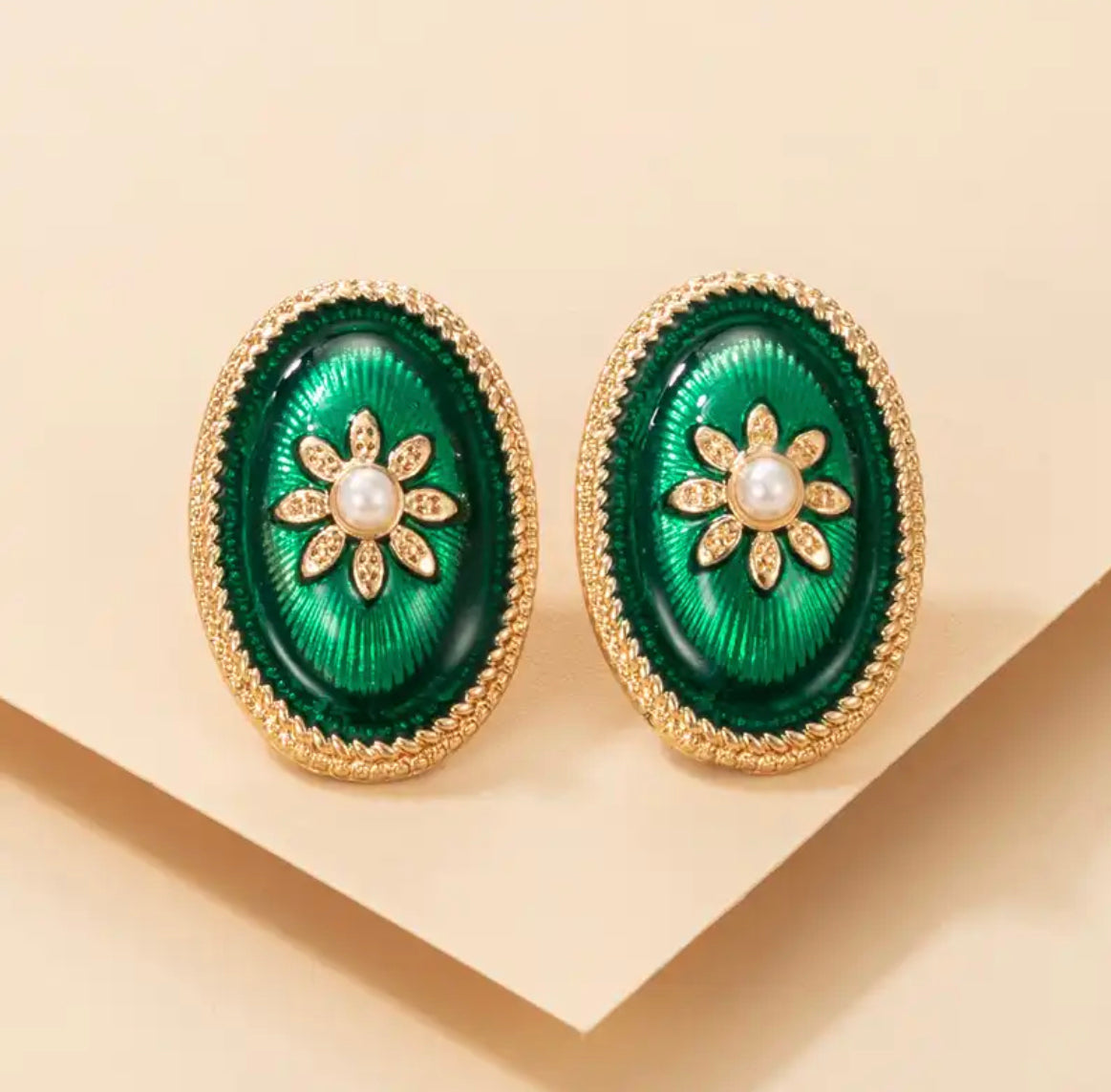 Green button earrings