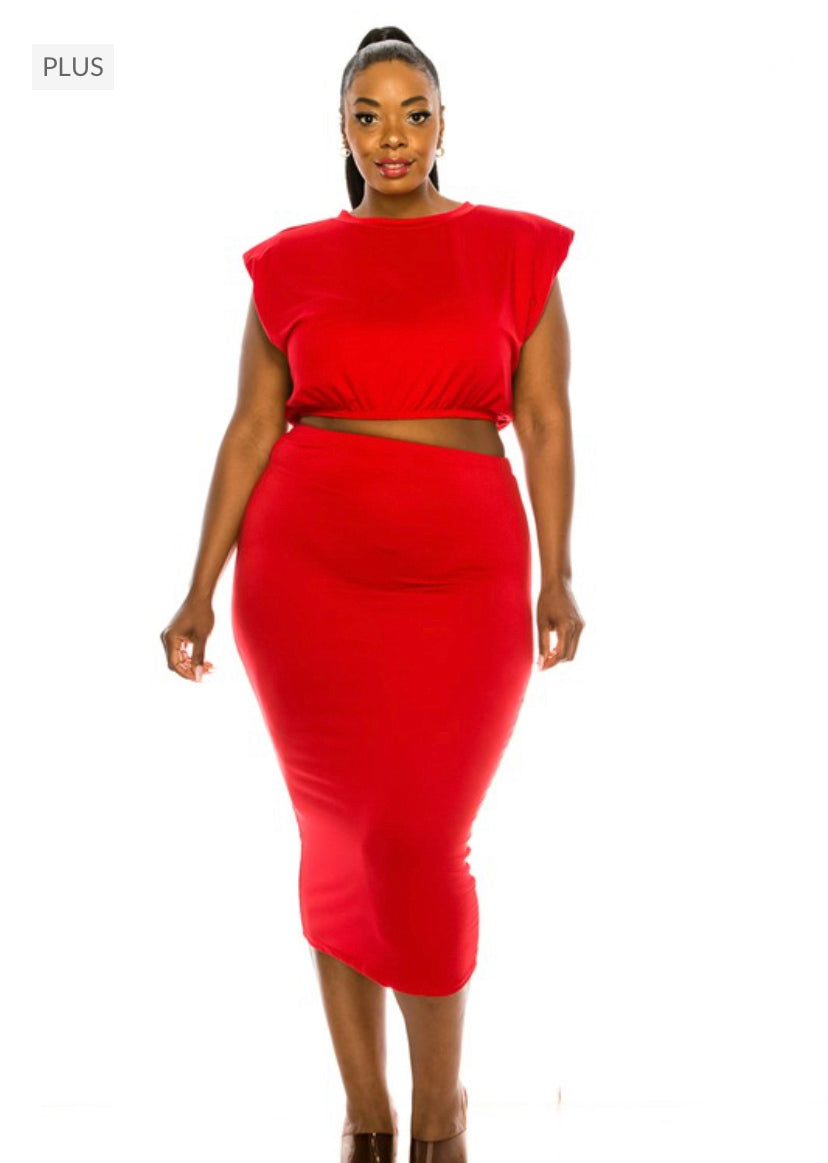 2pcs “Plus Skirt Sets” Red