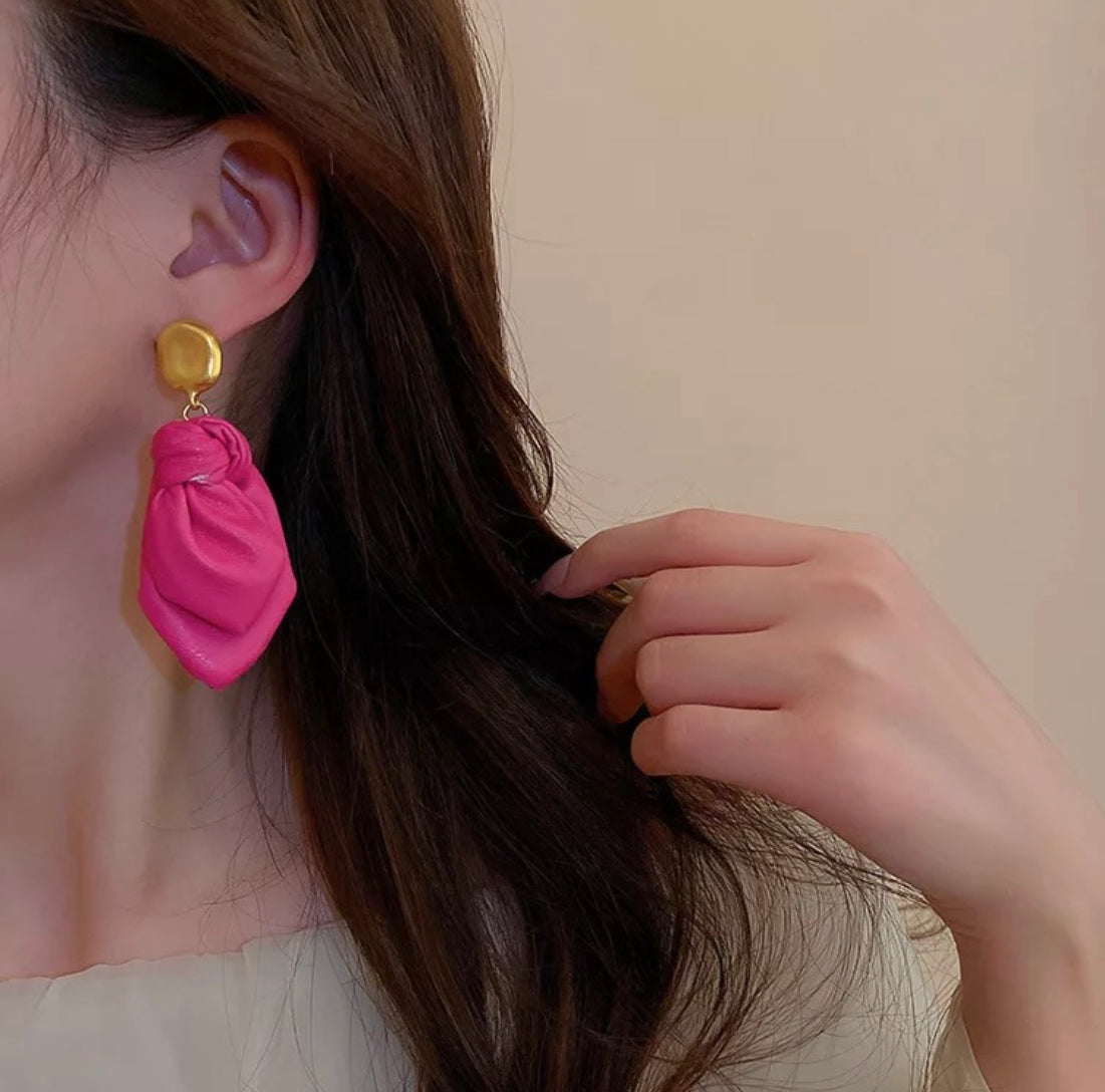 Pink leather earrings