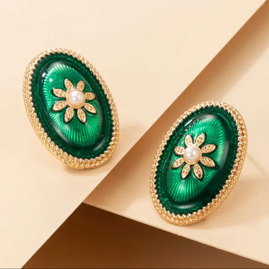 Green button earrings