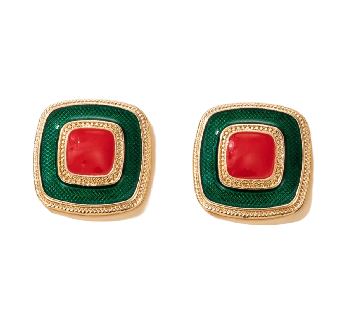 Square green earrings