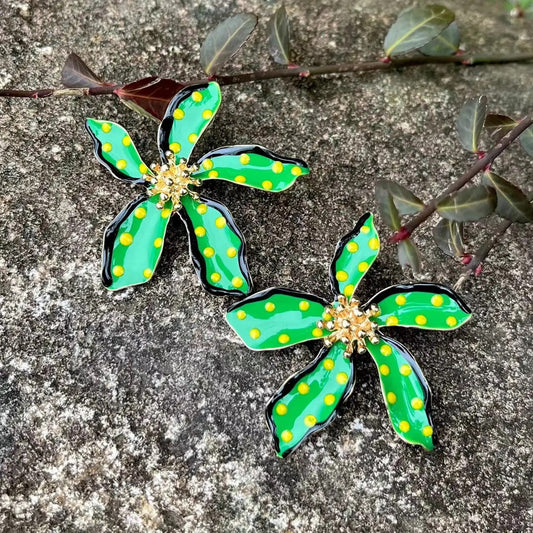 Green flower earrings