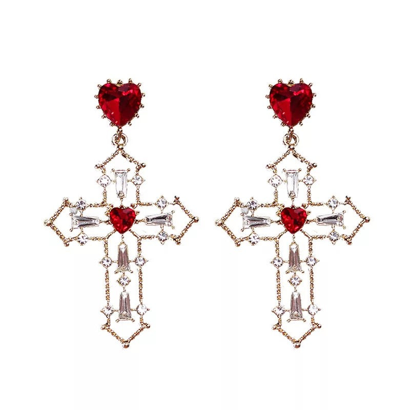 Cross ruby earrings