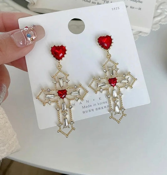 Cross ruby earrings