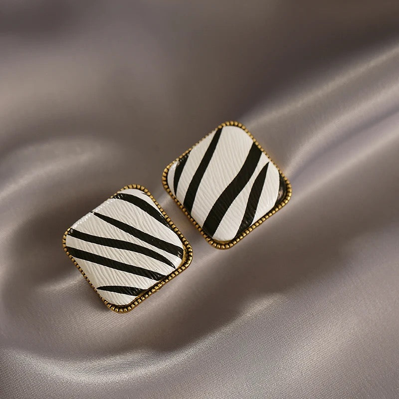 Zebra square earrings