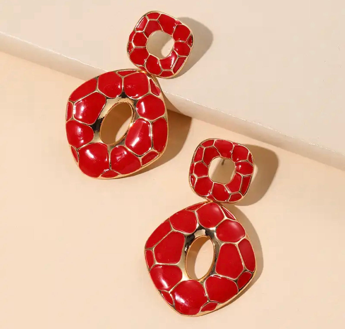 Geometric red earrings