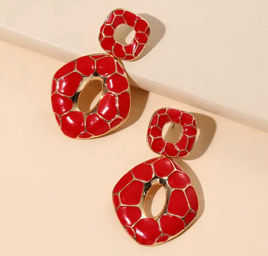 Geometric red earrings