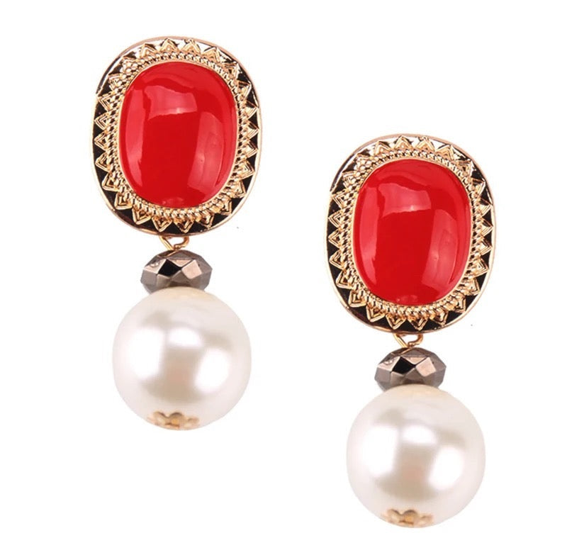 Red pearl earrings