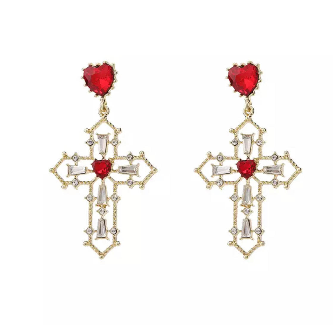 Cross ruby earrings