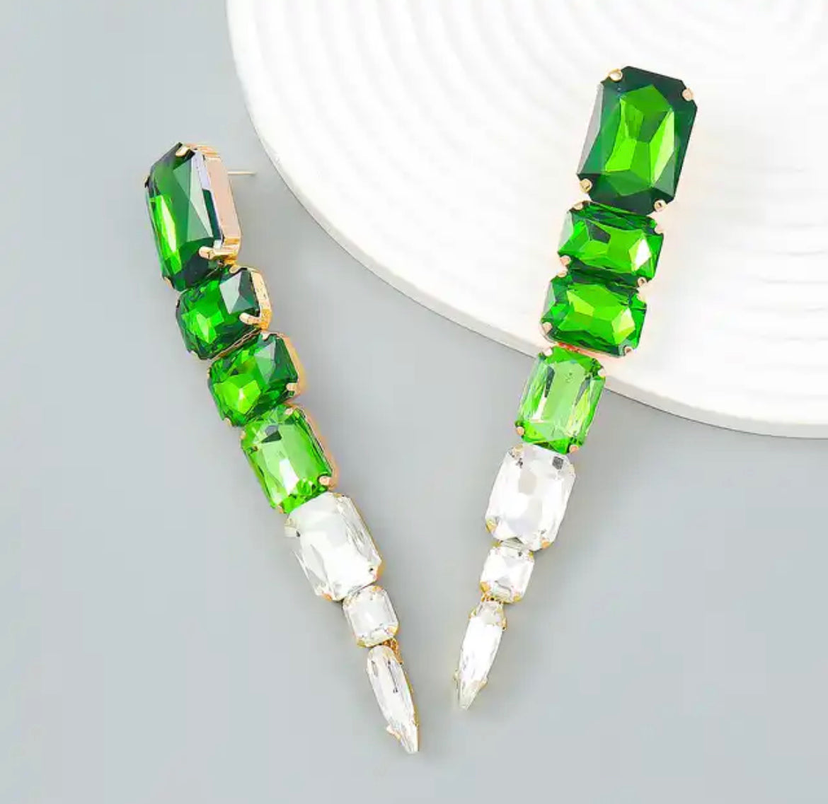 Green square earrings