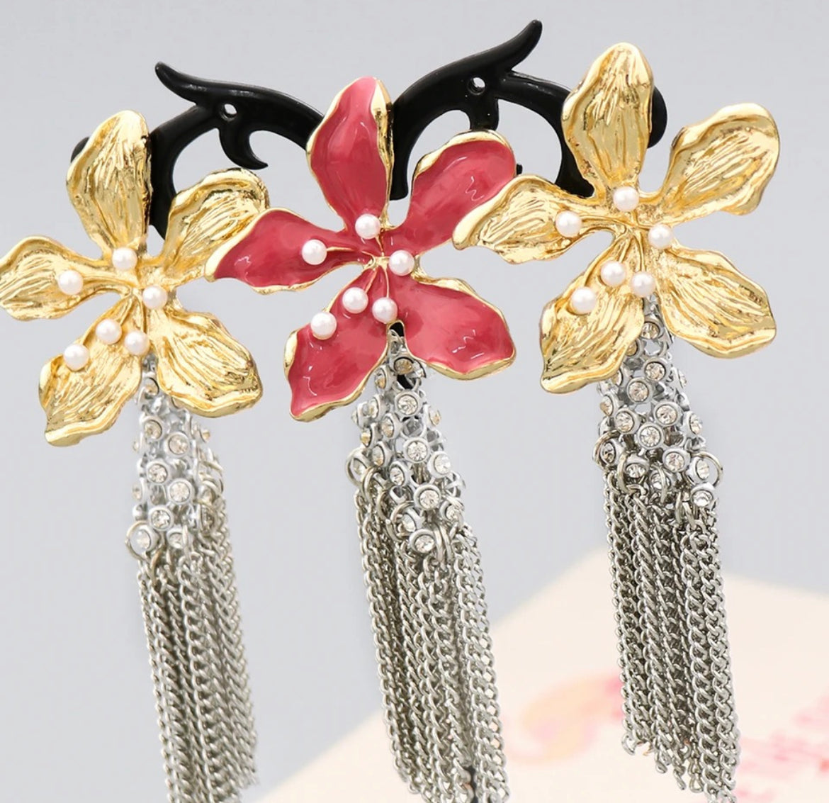Flower tassel earrings