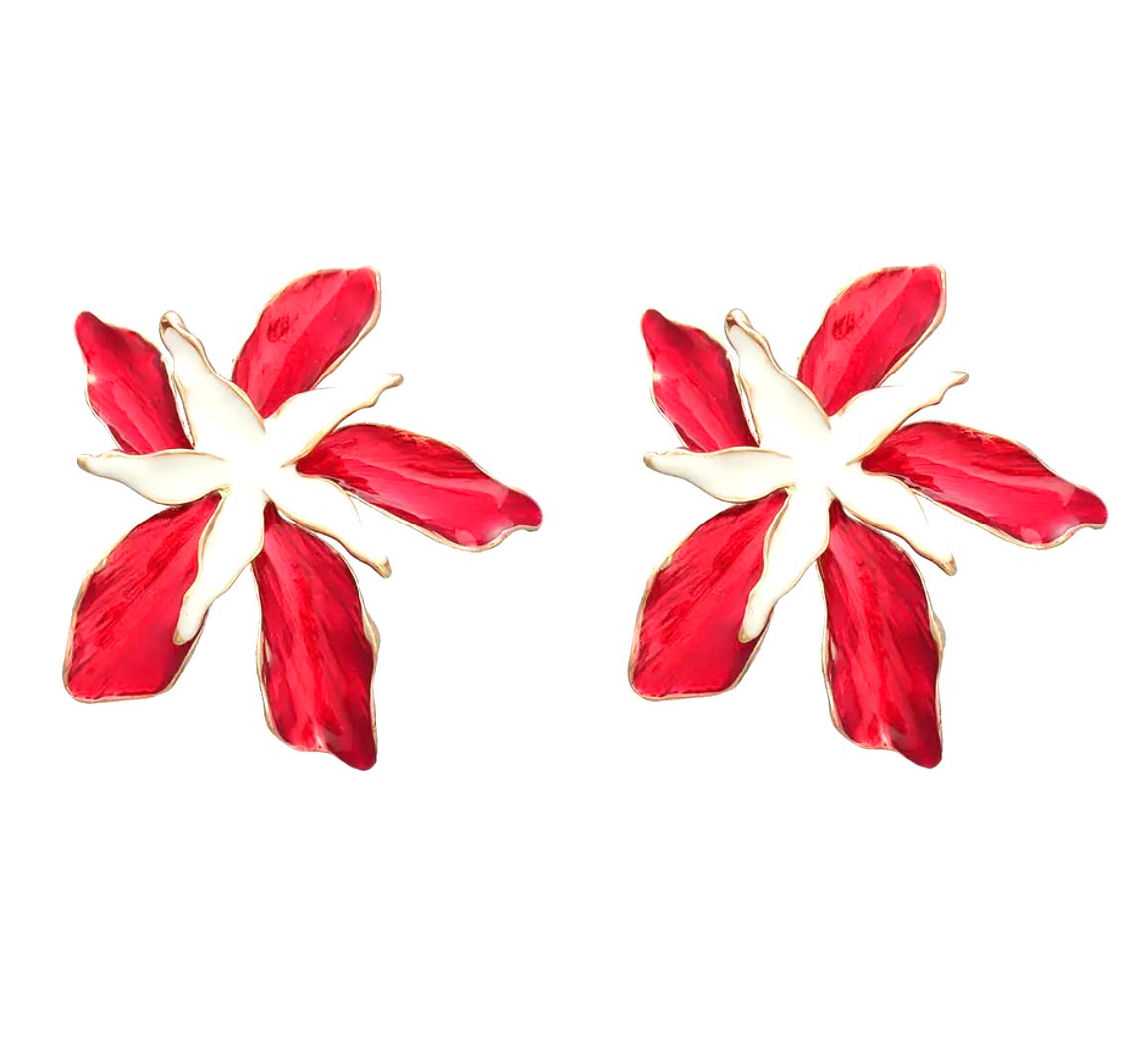 Red flower earrings