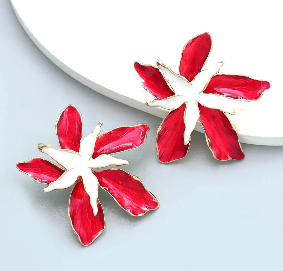 Red flower earrings