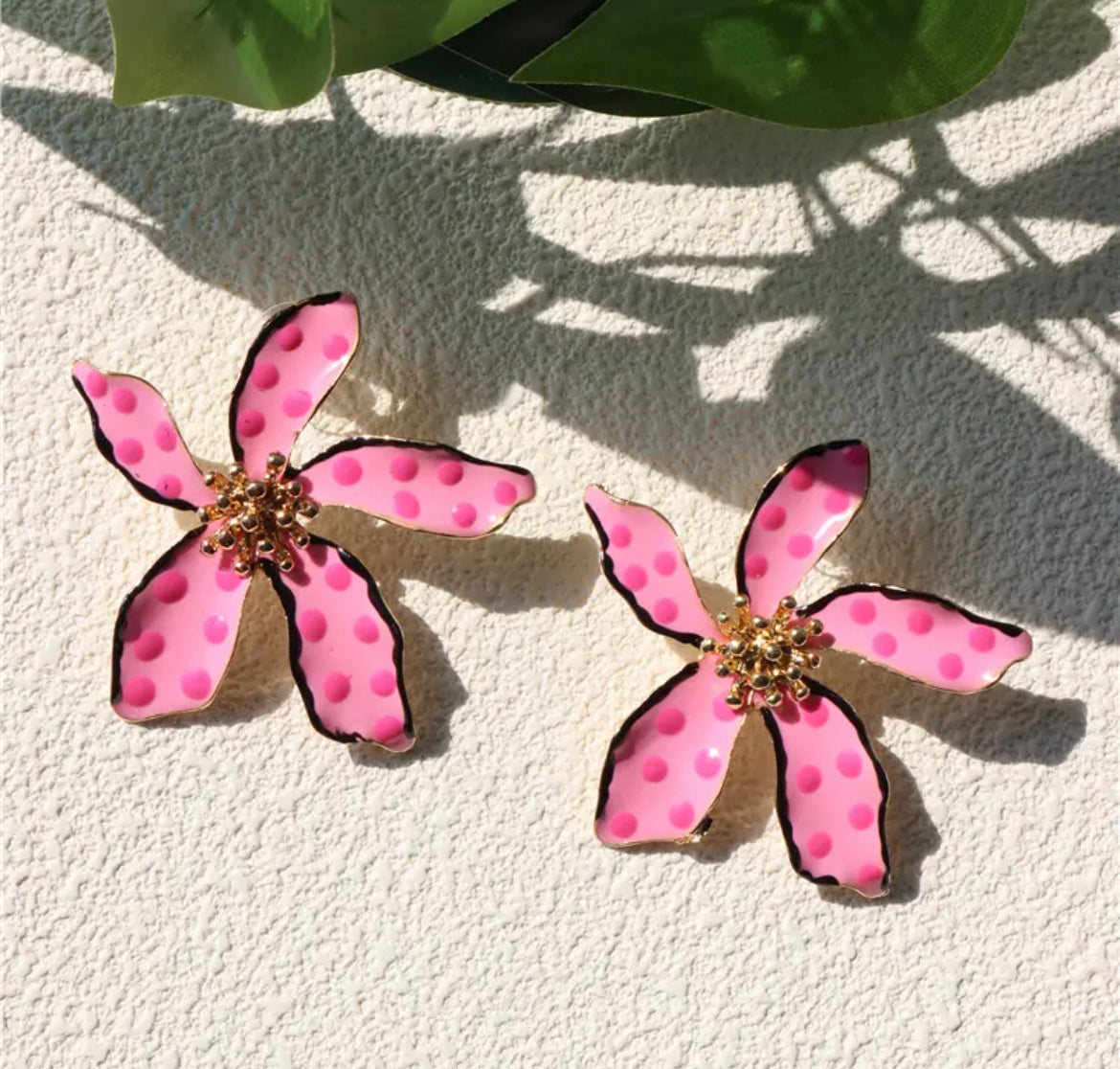 Pink flower earrings