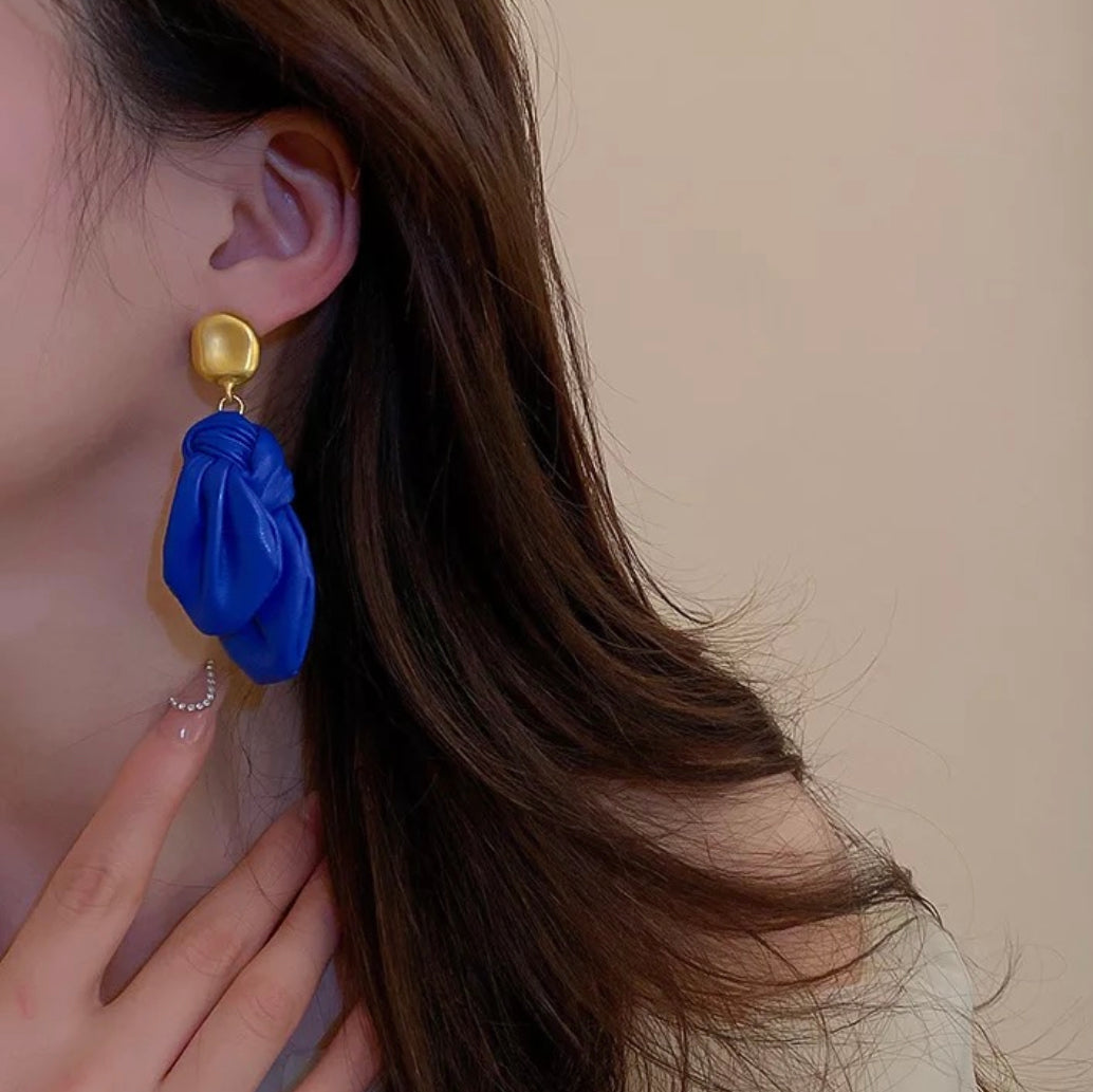 Blue leather earrings